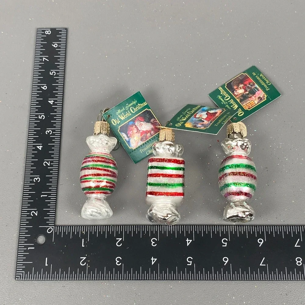 3 Old World Christmas Glass Candy Holiday Food Glitter Ornaments Red & Green